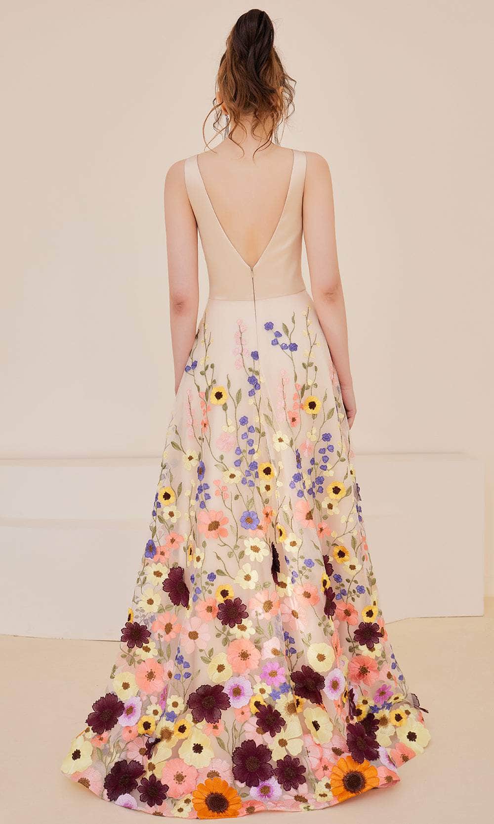 Vibrant Floral Appliqued Prom Gown