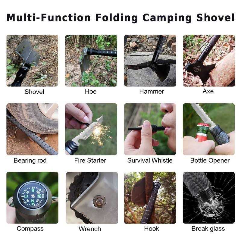 Sunkoon Survival Shovel Survival Axe Camping Folding Shovels Hatchet with 19.2-37.8inch Lengthened Handle Enlarged Shovelhead High Carbon Steel