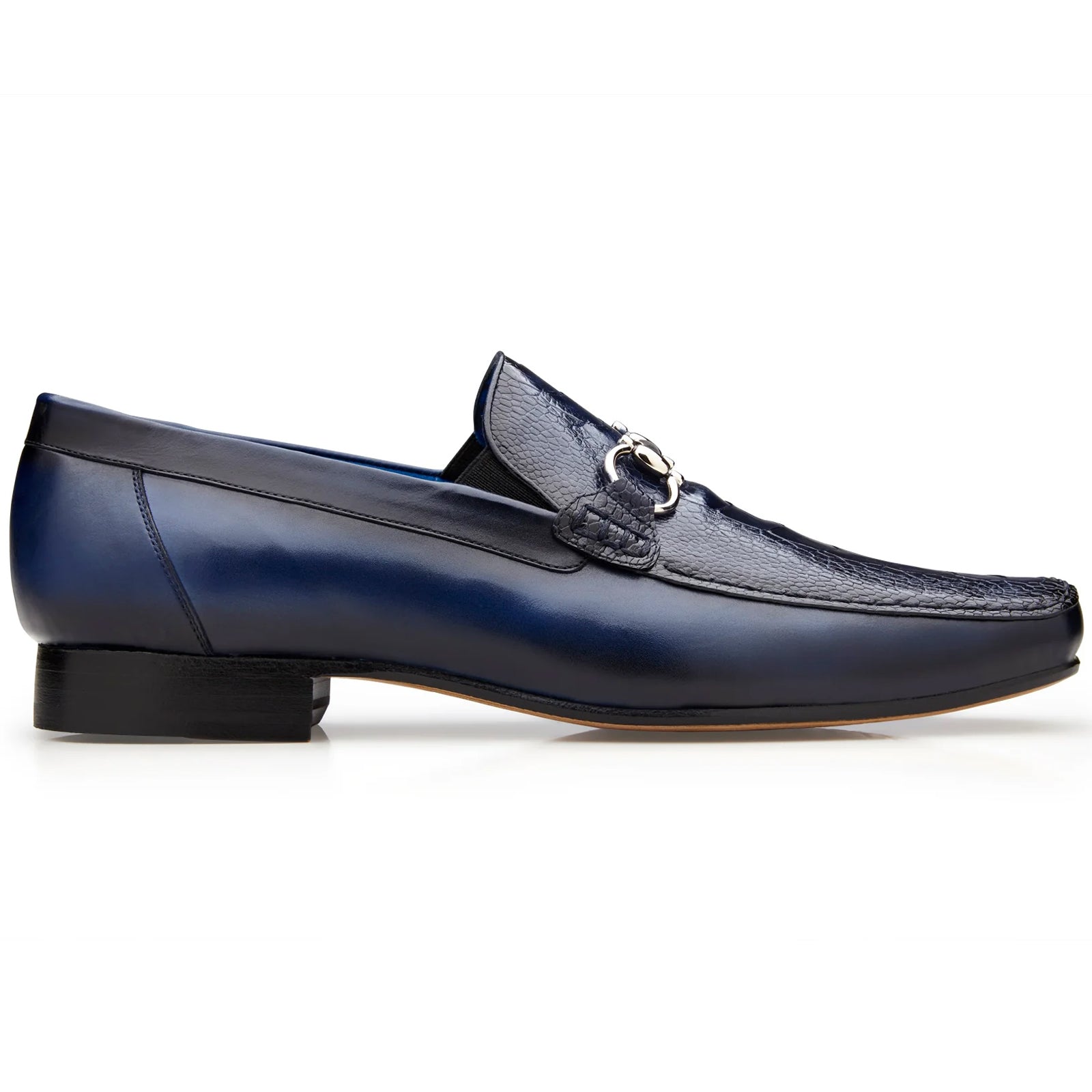Men’s Belvedere Bruno Calfskin & Ostrich Leg Buckle Loafer in Navy