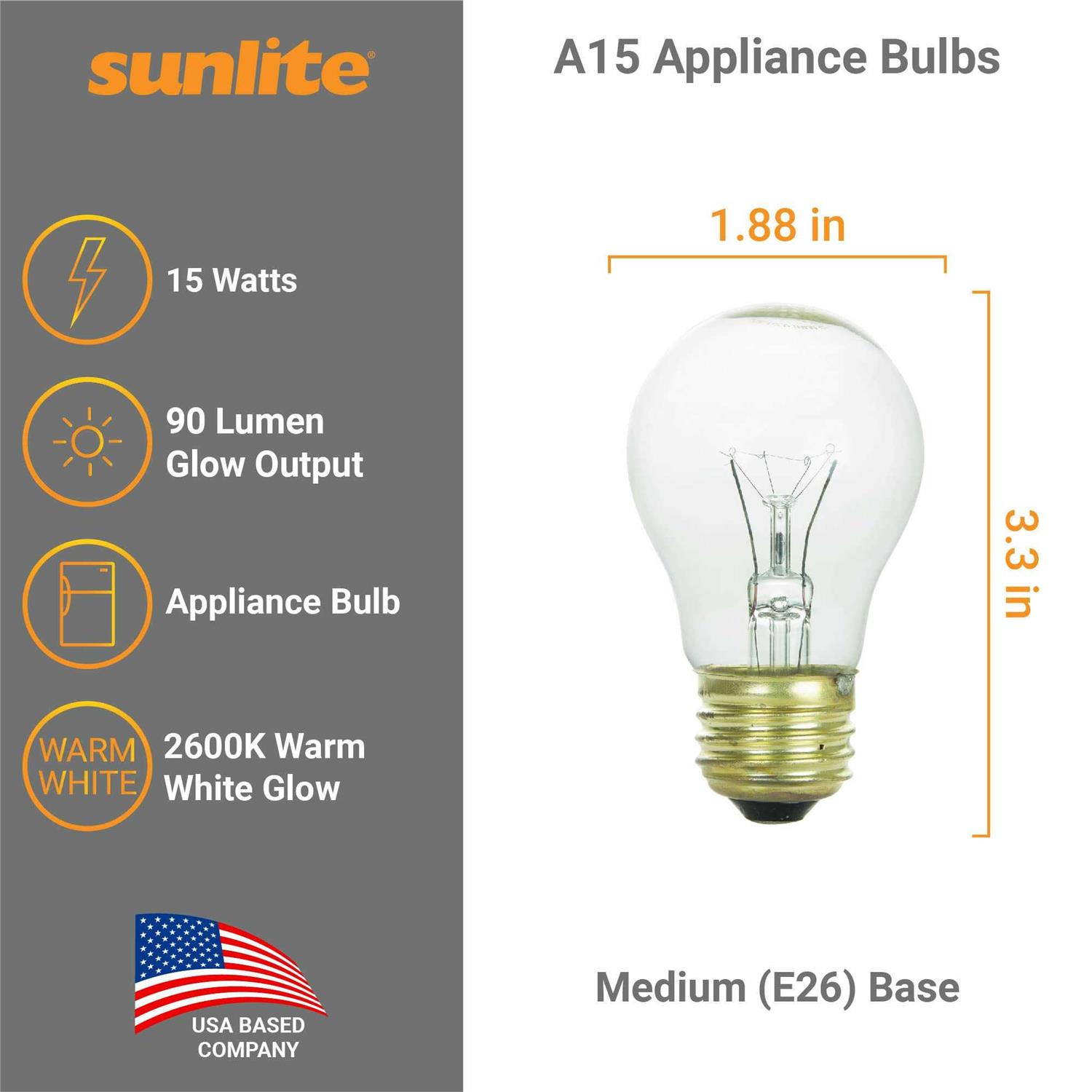 12pk Sunlite 60w A15 130v Medium Base Clear Appliance Light Bulb