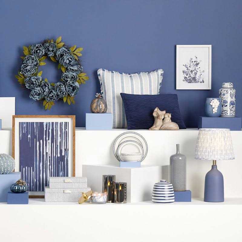 At Home Grace Mitchell Blue & White Pleated Taper Lamp Shade