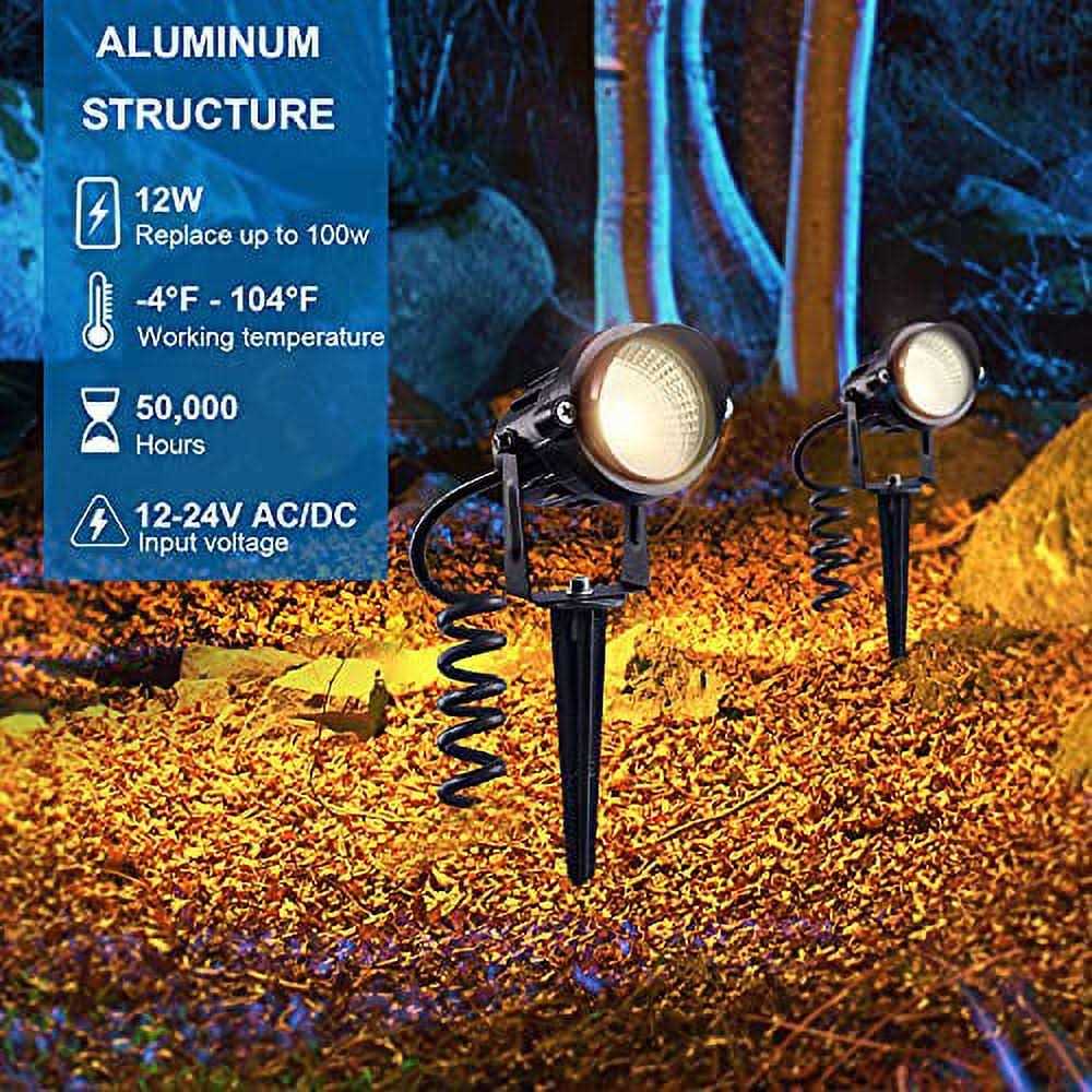 Sunvie 24 Pack Low Voltage Landscape Lights LED 12W Landscape Lighting with connectors Ac/dc 12v-24v Outdoor Spotlight Ip65 Waterproof Tree Flag