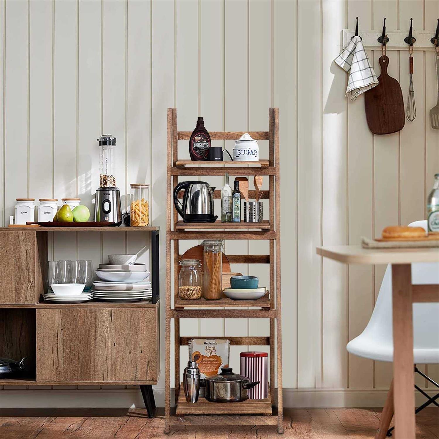 Babion 4-tier Ladder Shelf Plant Shelf Ladder Shelves Brown Shelf Stable Wooden Shelf Freestanding Flower Stand Indoor Flowerpot