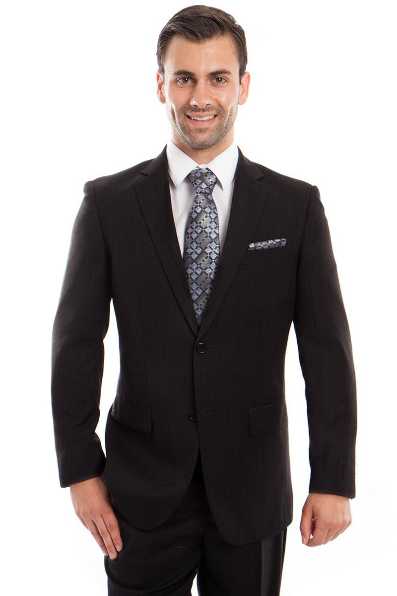 Men’s Two Button Micro Tonal Pinstripe Business Suit in Black