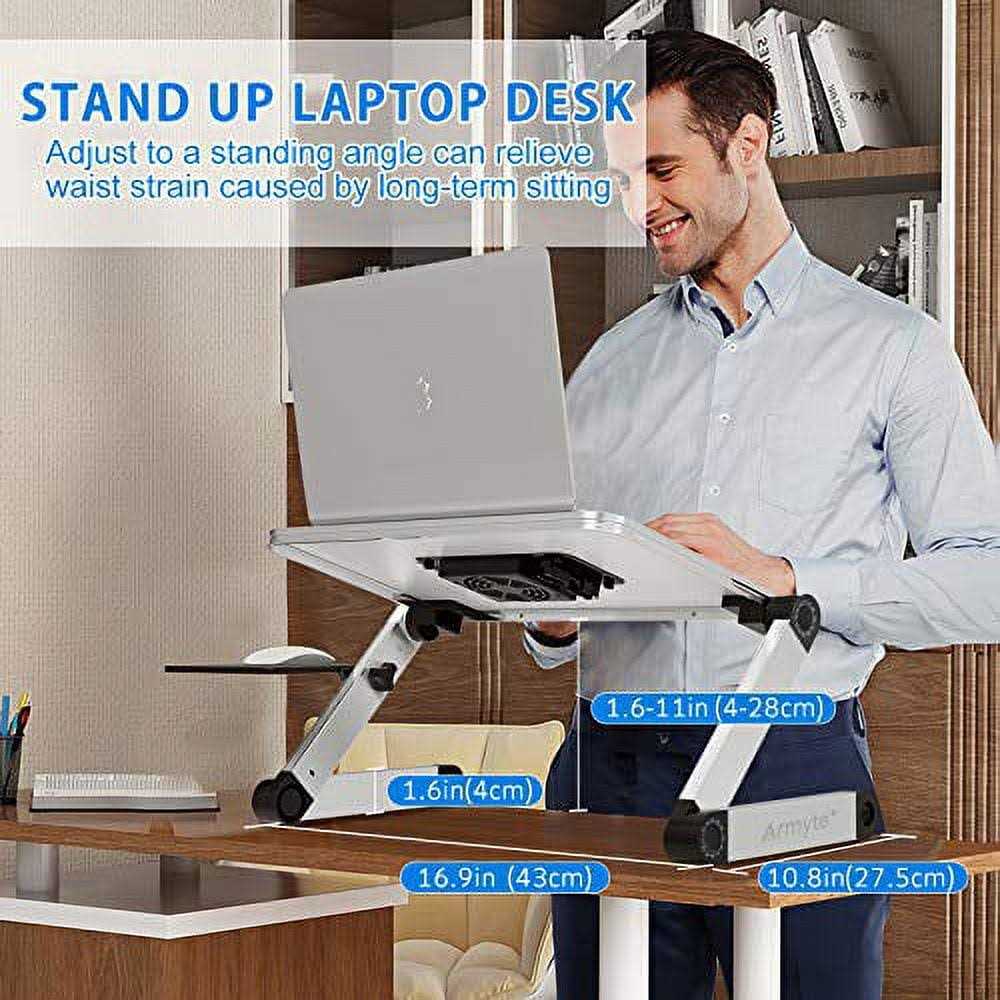 Armyte Laptop Stand Adjustable Height for Desk Portable Lap Table with Cooling Fan & Mouse Pad for 15.6 Inch Notebook Lightweight Foldable Computer Riser