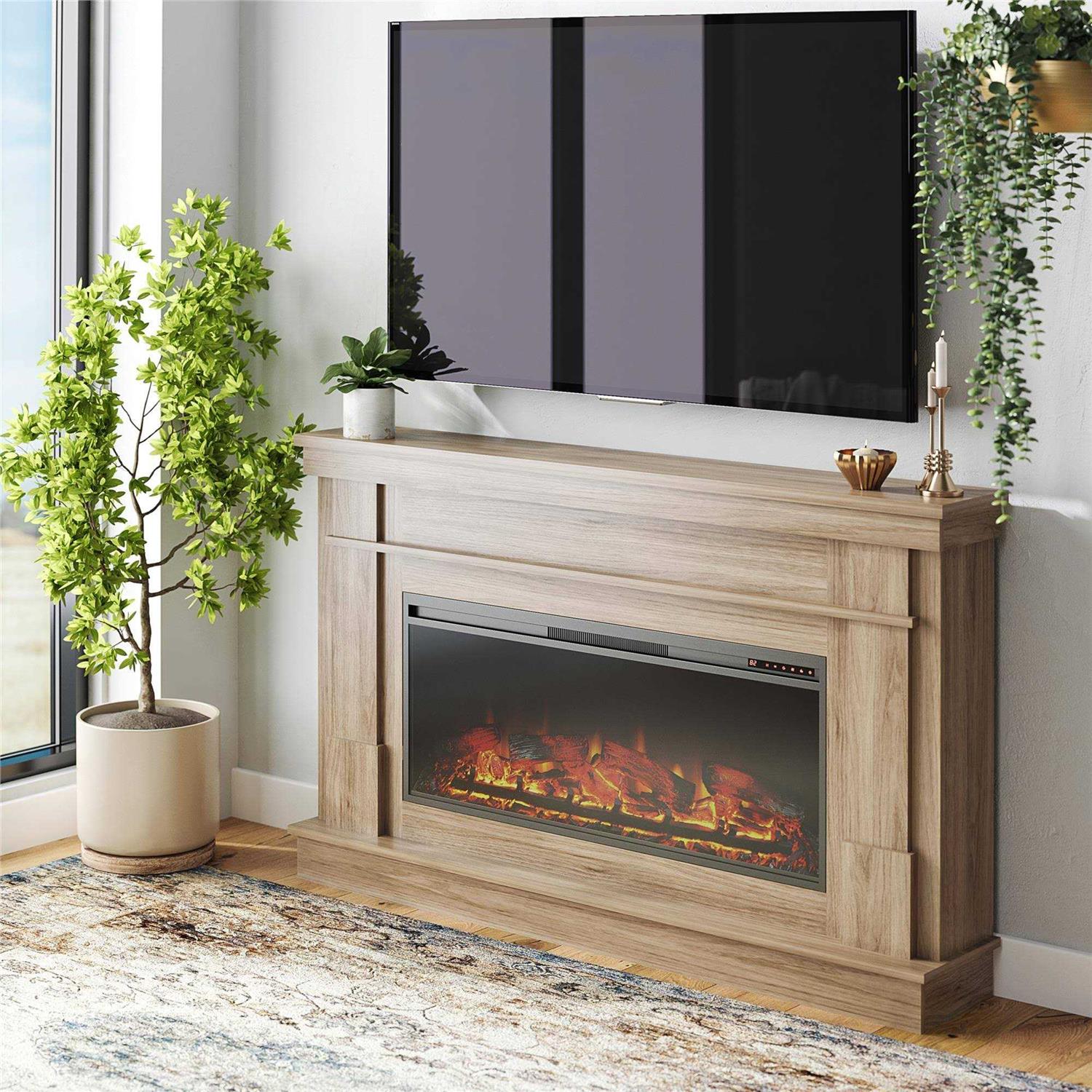 Ameriwood Home Elmcroft Wide Mantel with Linear Electric Fireplace