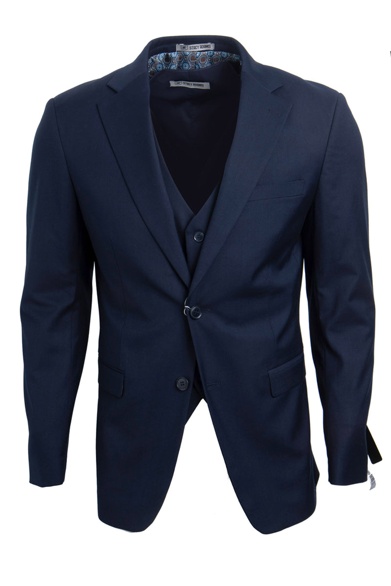 Men’s Two Button Vested Stacy Adams Basic Suit in Navy Blue