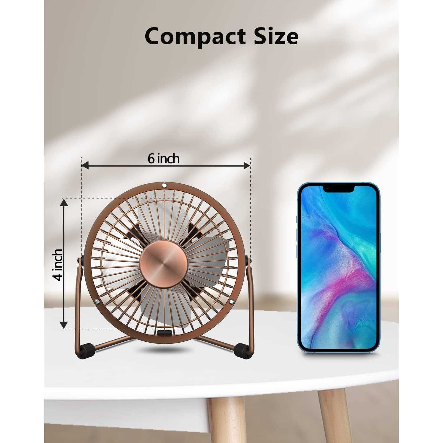 Zuvas Desk Fan Quiet Small USB Fan 360° Rotation Portable Table Fan 2 Speed Mini Personal Fan Air Cooling Electric Fan for Home Office Bedroom