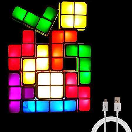AVEKI Tangram Stackable Night Light LED 7 Colors Induction Interlocking Desk Lamp 4D DIY Magic Blocks Puzzles Lamp for Kids Teens Bedroom Home