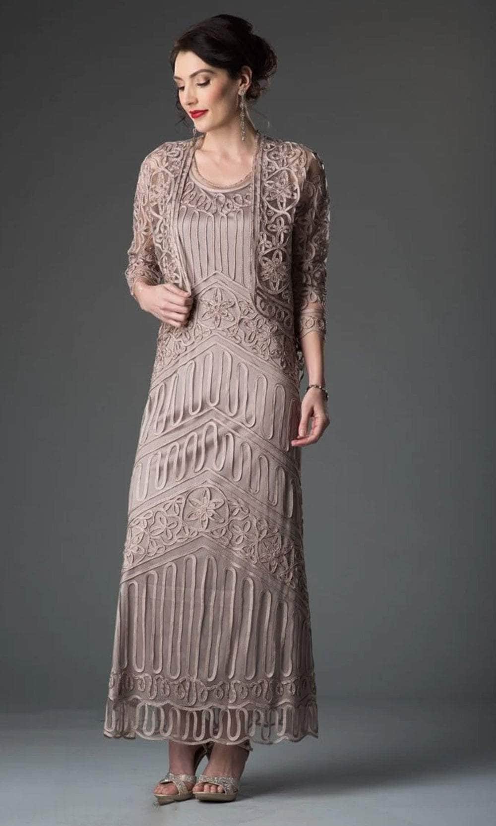 Soutache Lace Embroidered Dress And Jacket Gown