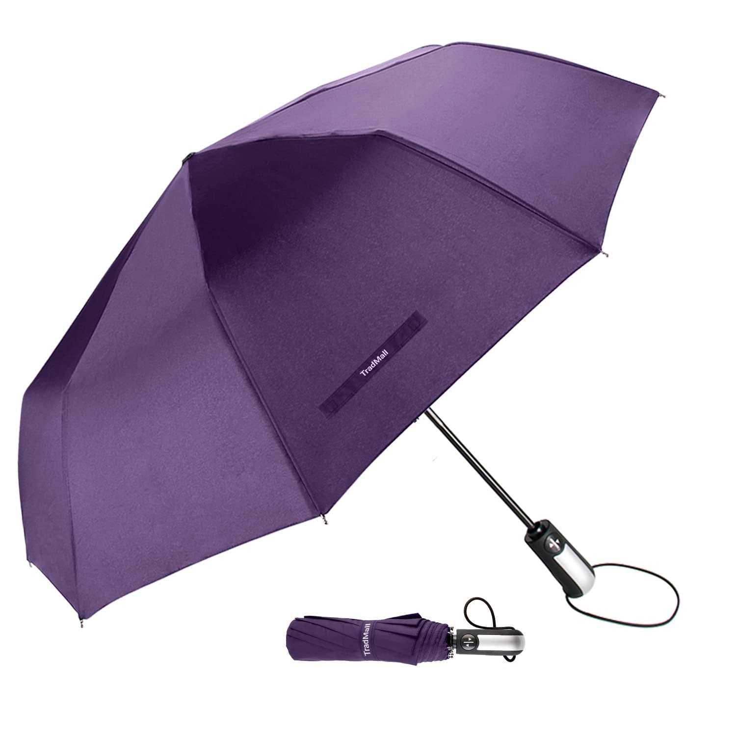 TradMall Travel Umbrella Windproof with 46 Inches Large Canopy 10 Reinforced Fiberglass Ribs Ergonomic Handle Auto Open & Close