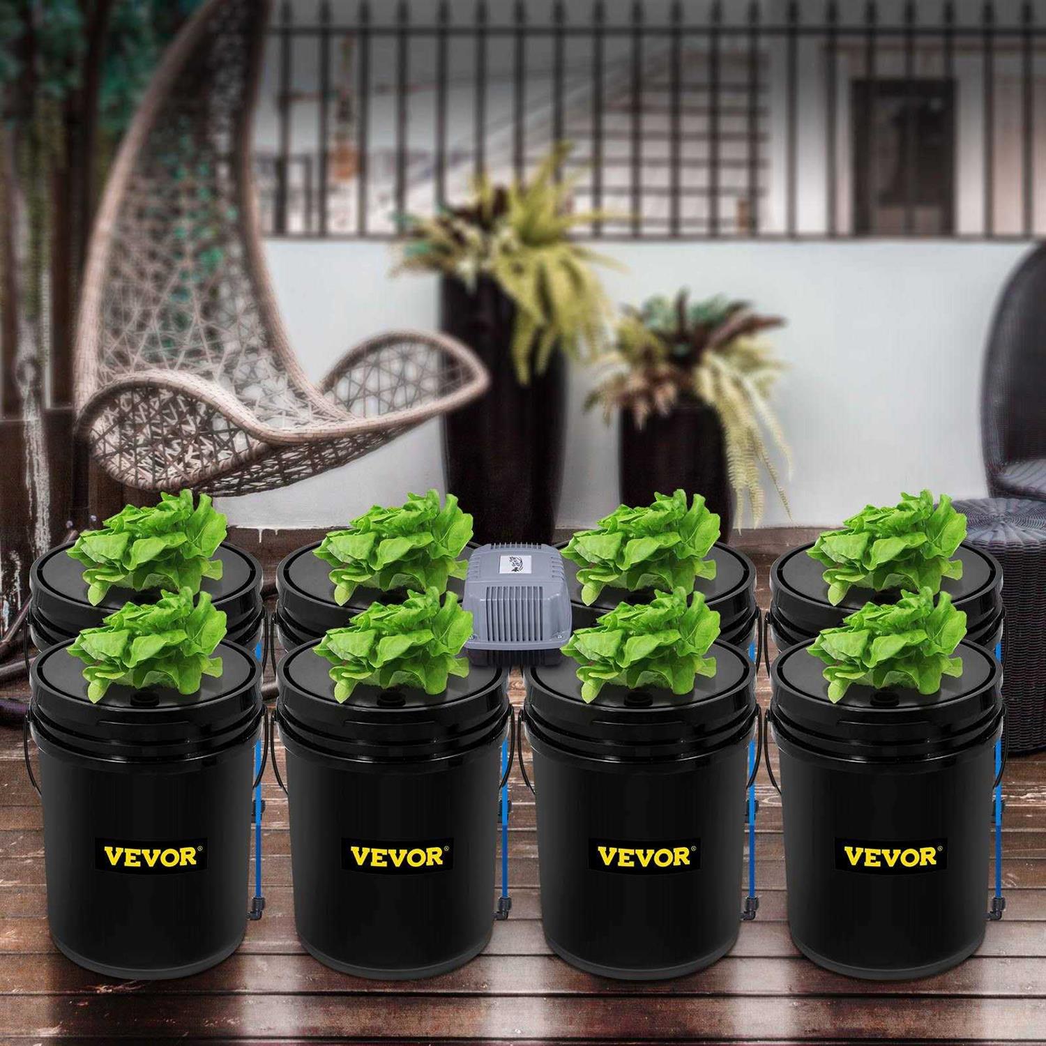 VEVOR DWC Hydroponic System 5 Gallon 4-8 Buckets Deep Water Culture Growing Bucket Hydroponics Grow Kit