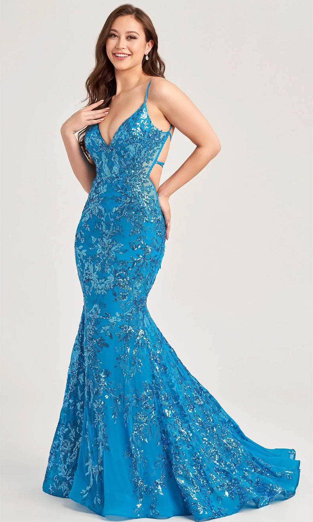 V-Neck Sequin Evening Dress