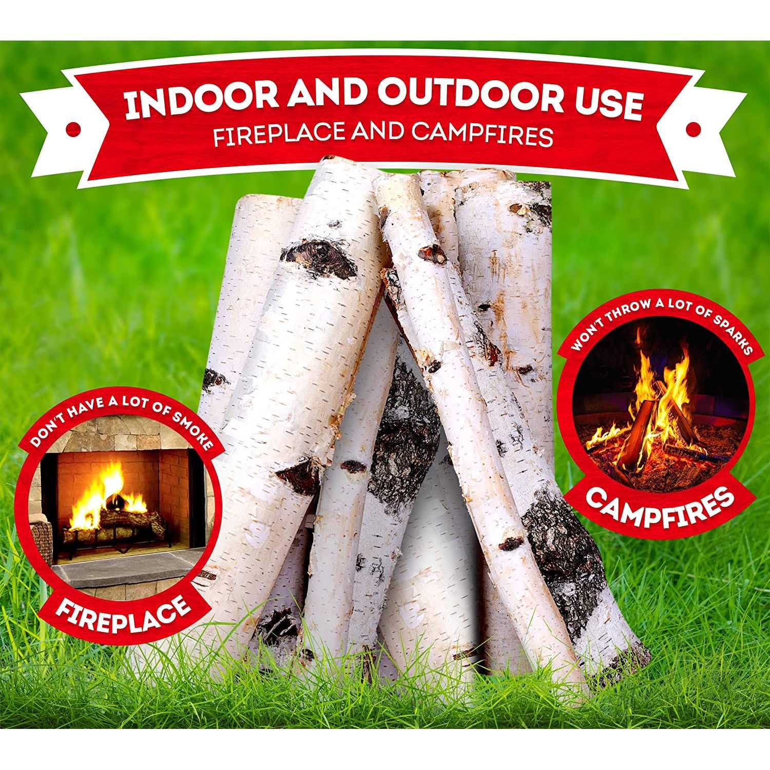 Zorestar 15-20 lbs Birch Logs Firewood Natural Birchwood for Fireplace and Campfire