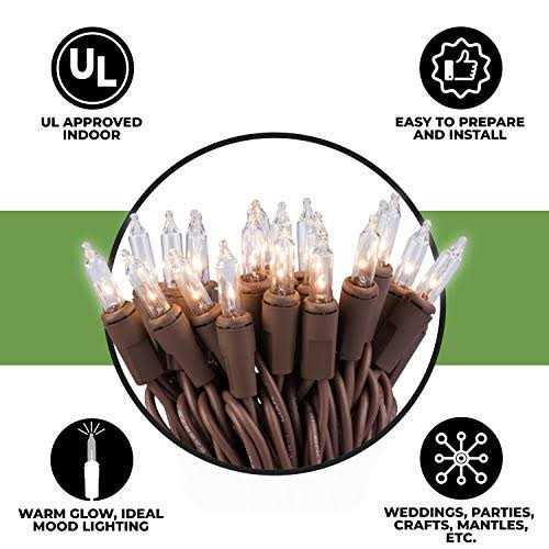 612 Vermont Clear Mini Christmas String Lights on Brown Wire Cord