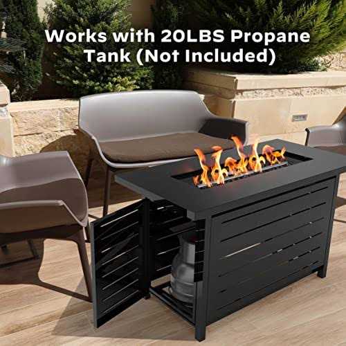 Ciays 42 Inch Gas Fire Pit Table, 60,000 BTU Propane Pits for Outside with Steel Lid and Lava Rock
