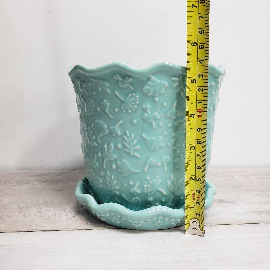 The Pioneer Woman Embossed Daisy Teal Planter