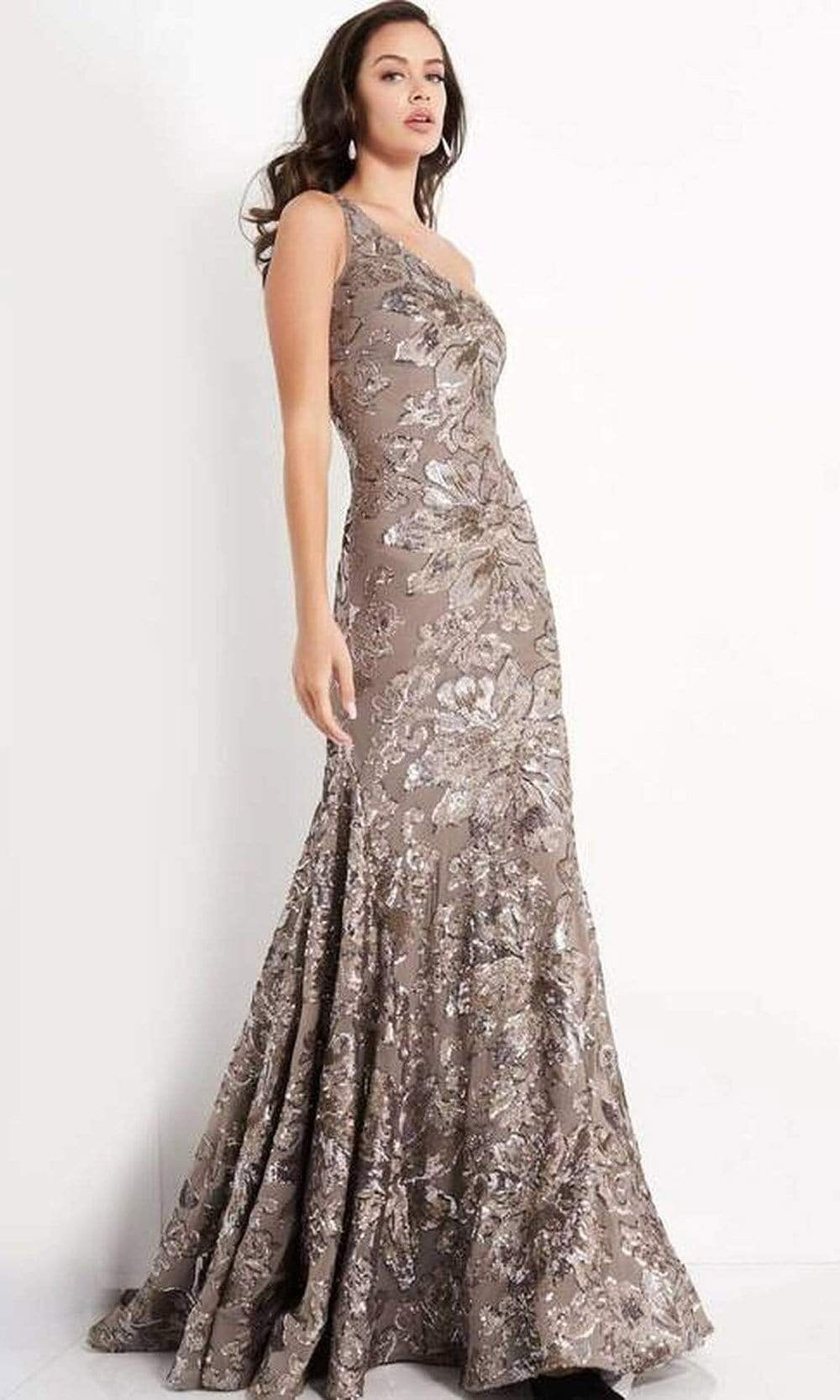 05076 One Shoulder Sequin Embroidered Mermaid Gown
