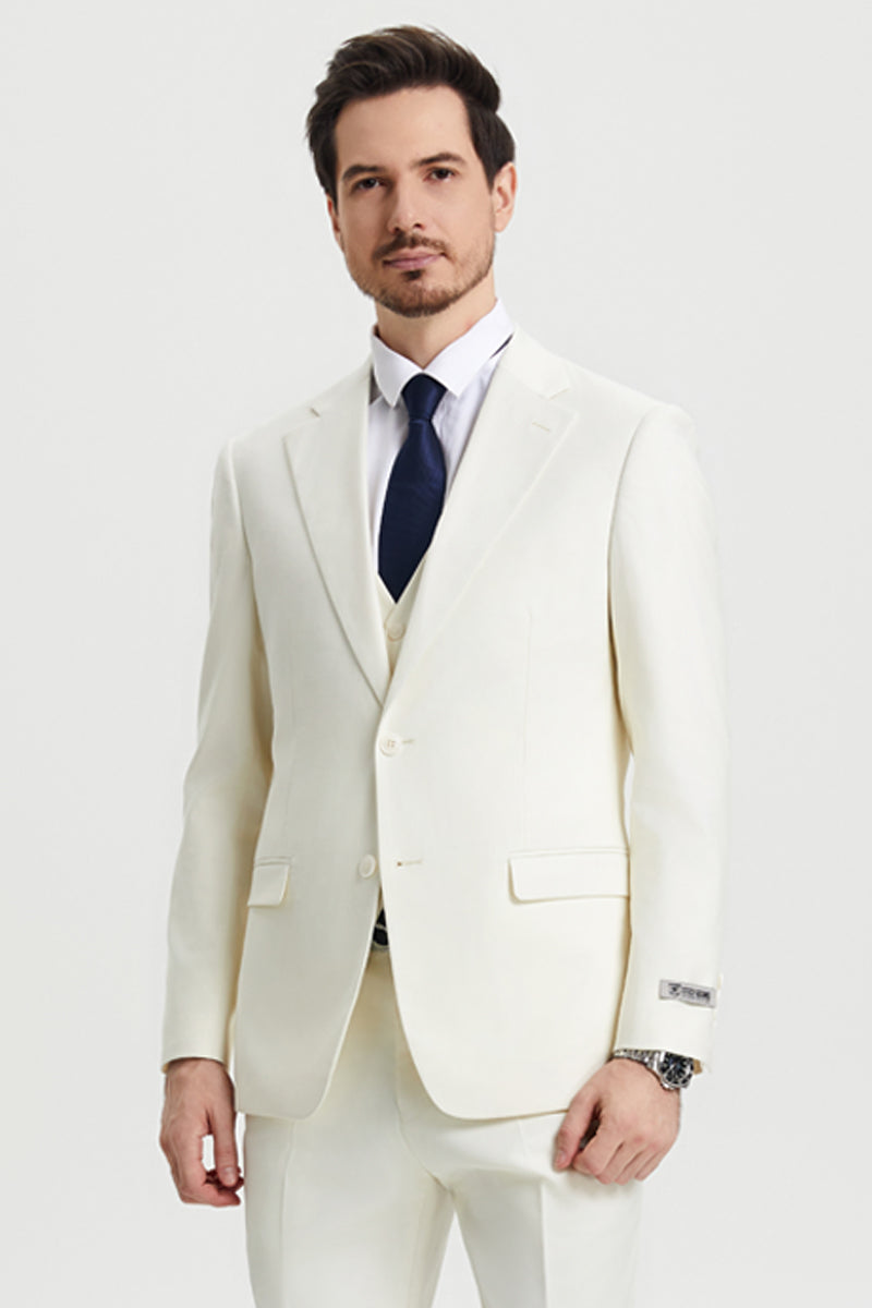 Men’s Two Button Vested Stacy Adams Basic Designer Suit in Ivory Off White