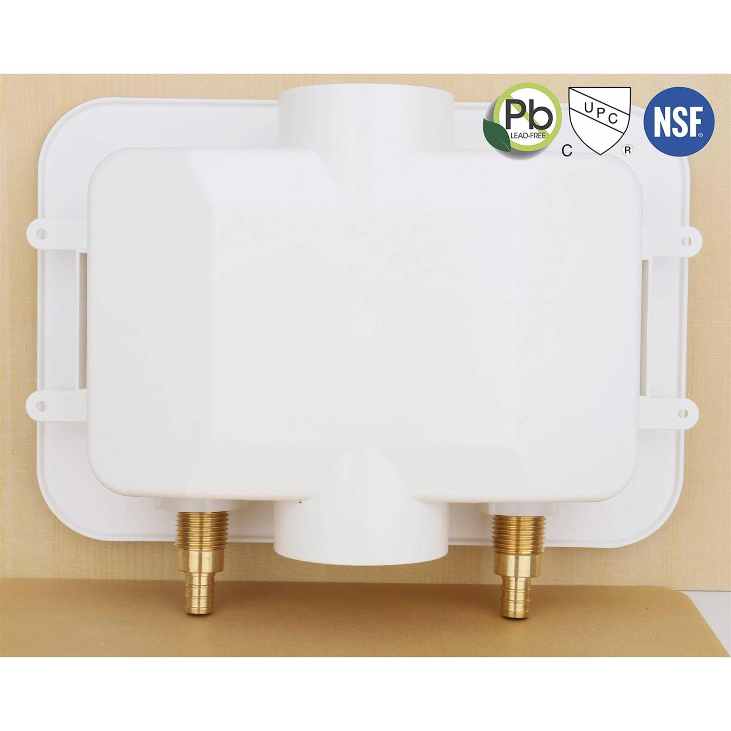 Whk Washing Machine Outlet Box,Pex Laundry Box Washer Wall Box With Drain Recessed Water Valve Box Center Double Drain 1/2-inch Crimp Pex B,PVC