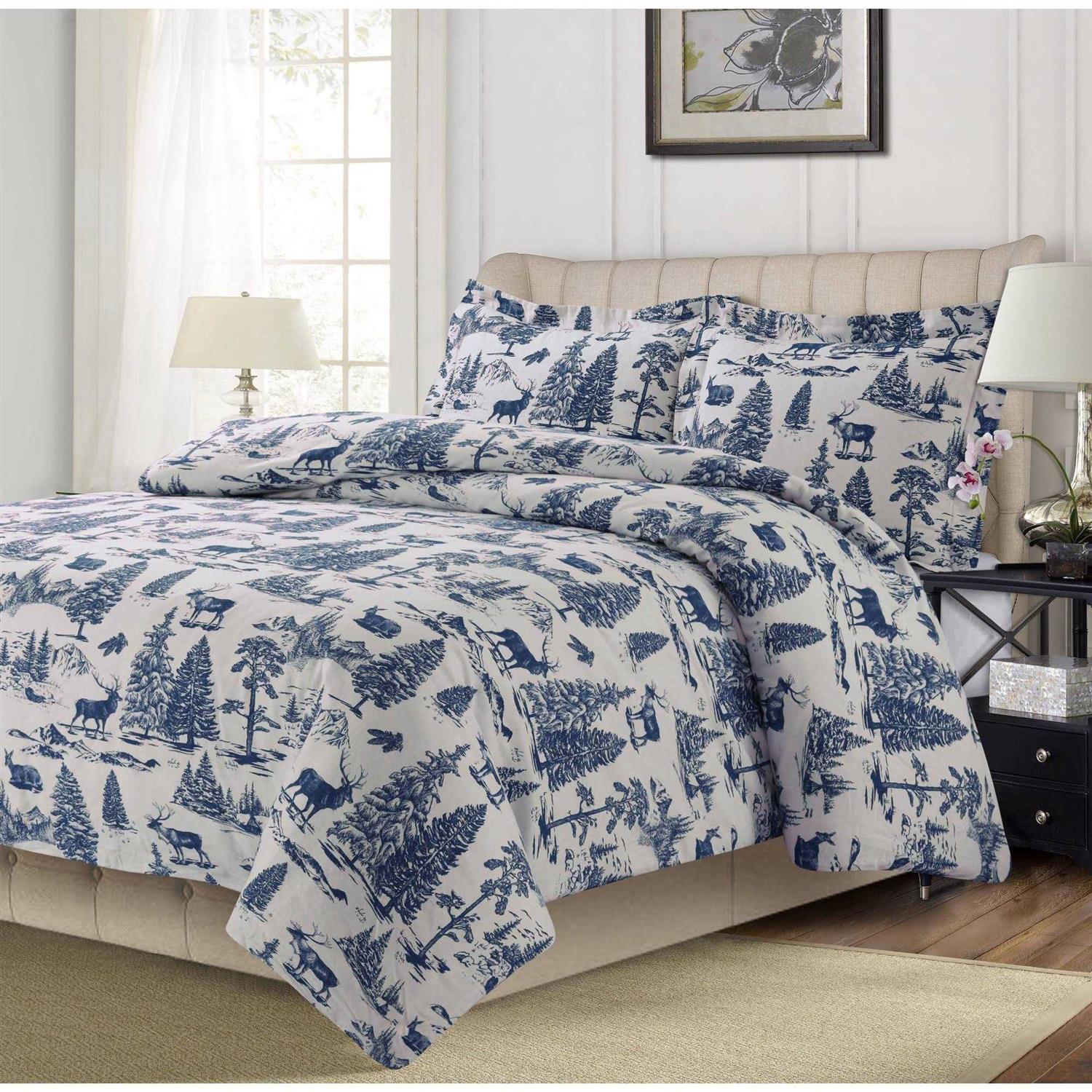 Tribeca Living 200-GSM Heavyweight Flannel Printed Oversized Duvet Cover Set