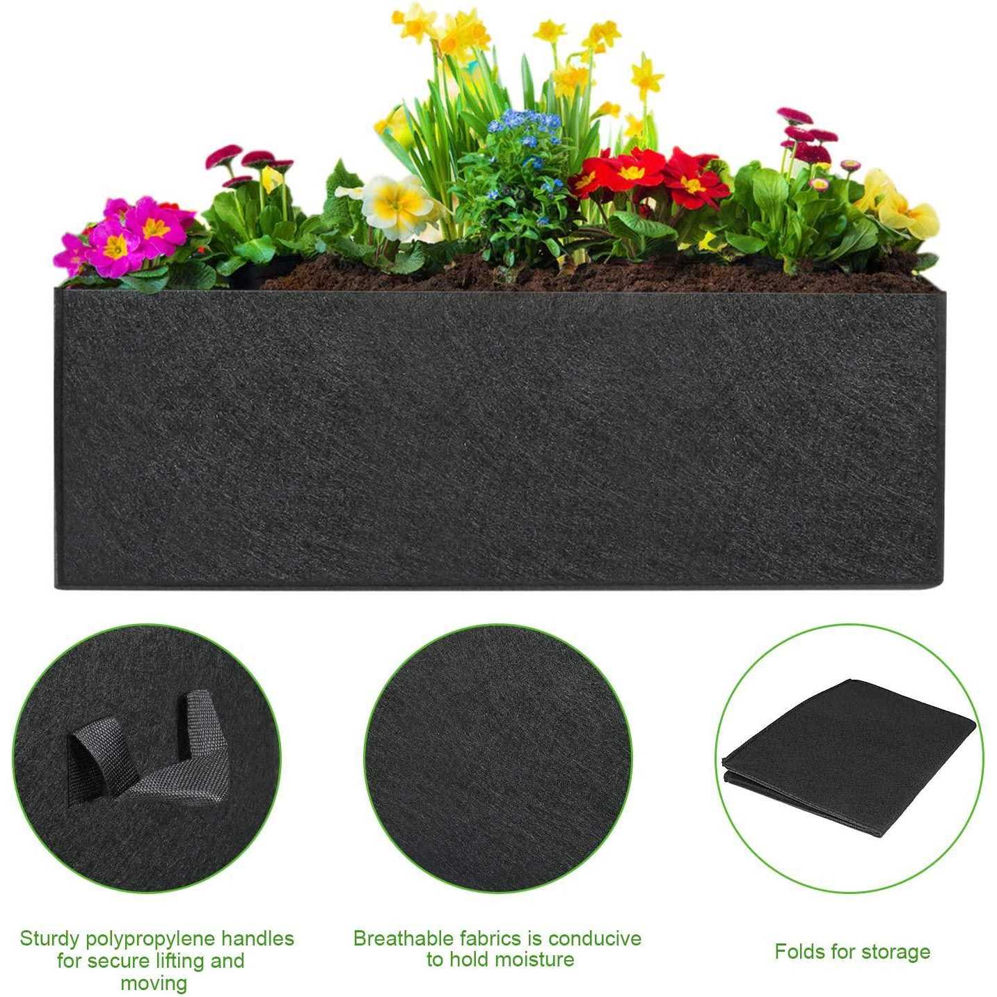 ANGELIOX 3 Pack Grow Bags 300G Thickened Nonwoven Fabric Garden Bed Square Flower Planter Containers Onion