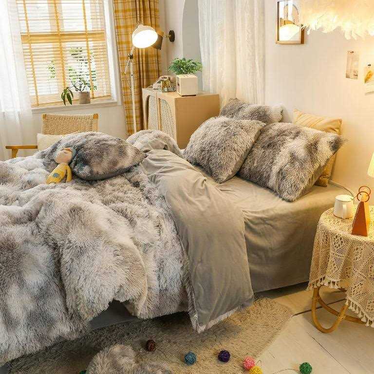 Wajade Plush Duvet Cover Set Fluffy Fuzzy Comforter Cover Set