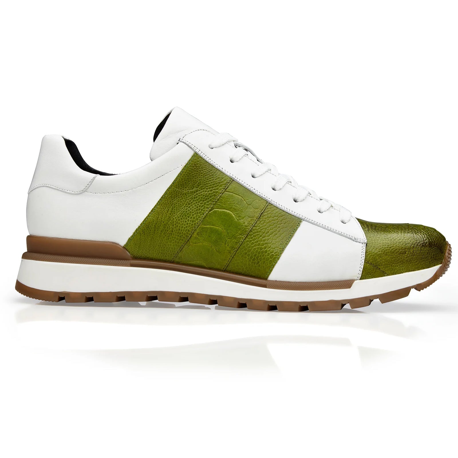 Men’s Belvedere Blake Calf & Ostrich Leg Dress Sneaker in Lime Green & White