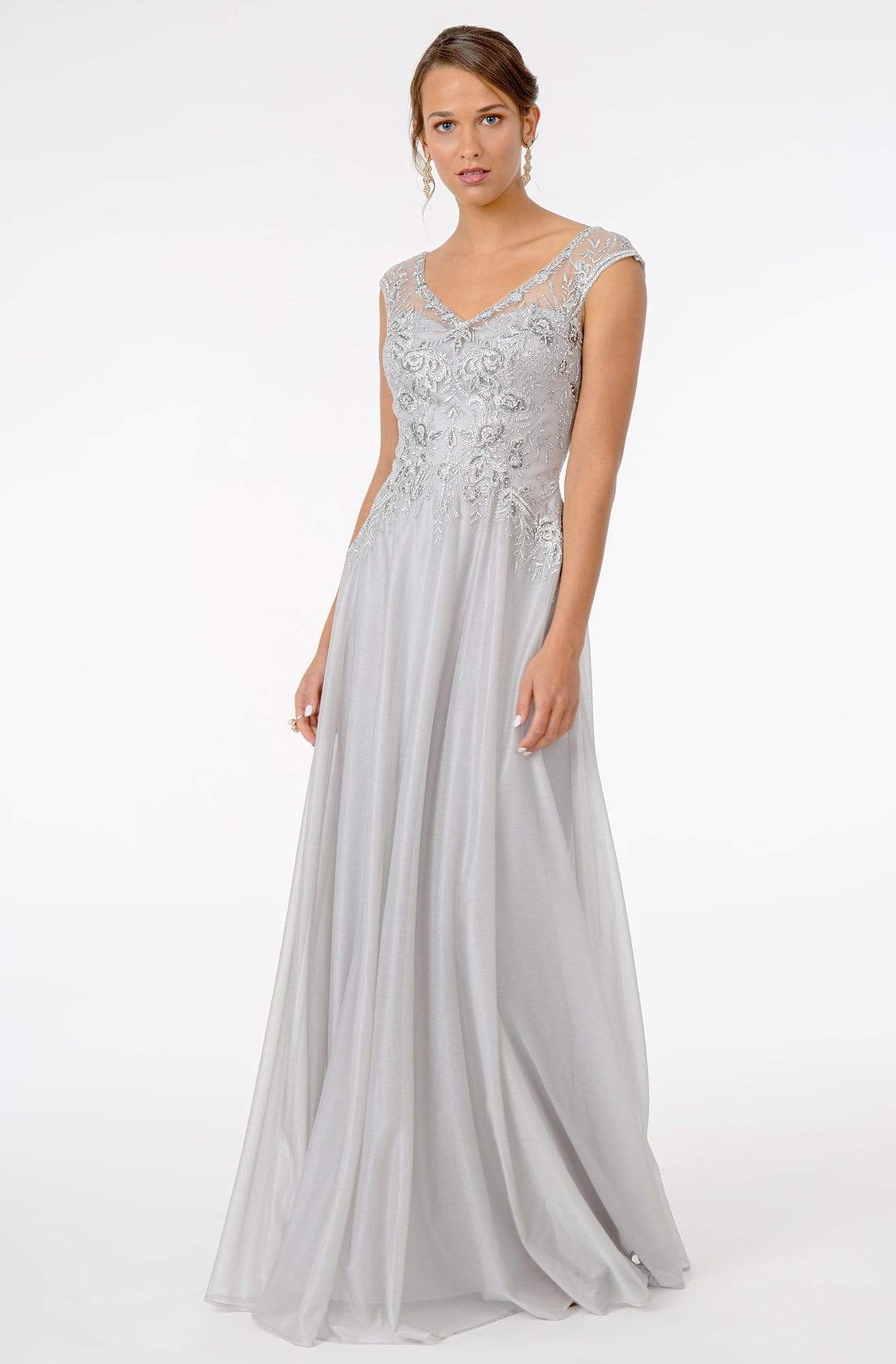 GL1826 Beaded Lace Embroidered Bodice A-Line Gown