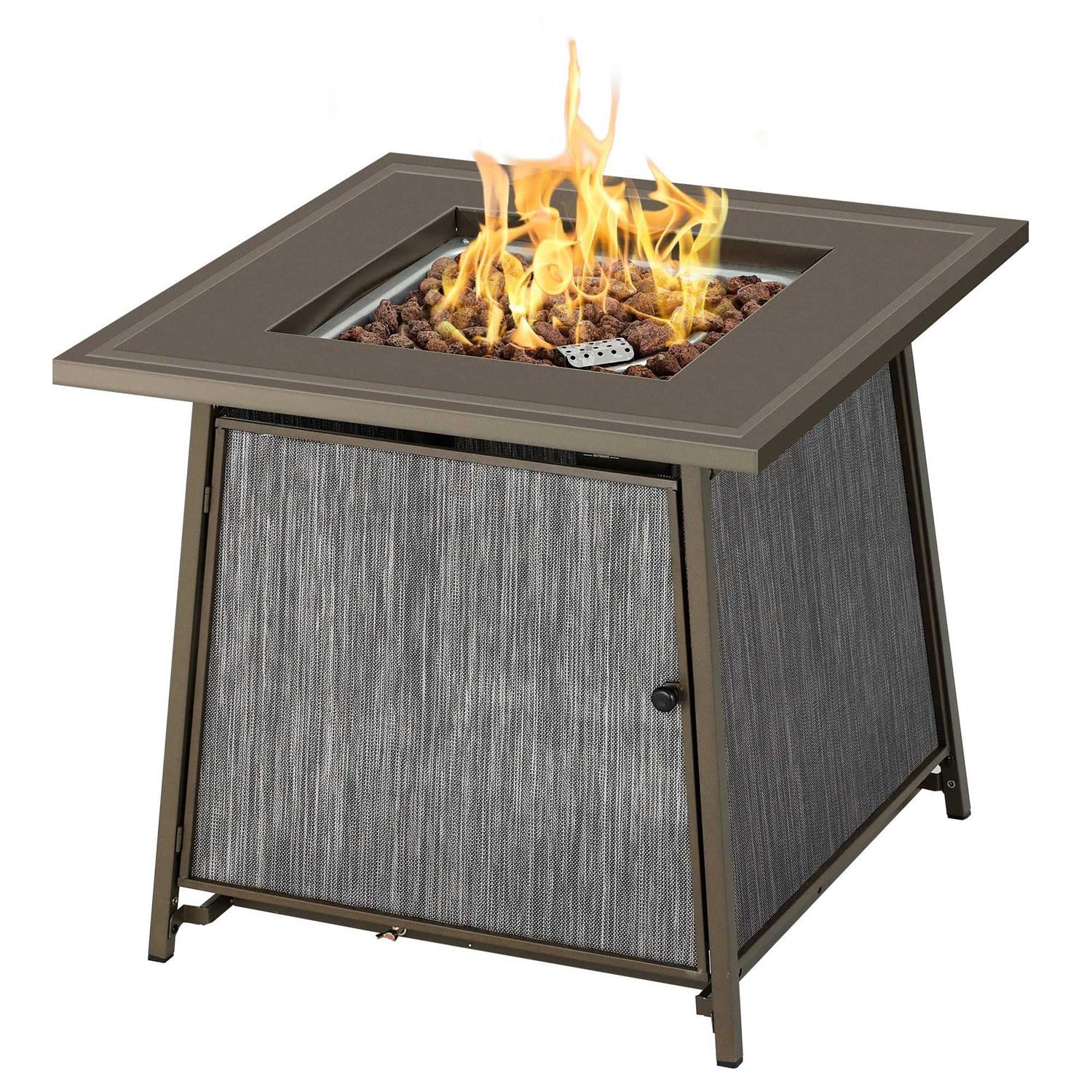 BALI OUTDOORS Gas FirePit Table 28 Inch Propane Fire Pit Table 50,000 BTU with Free Lava Rock and Tabletop Lid