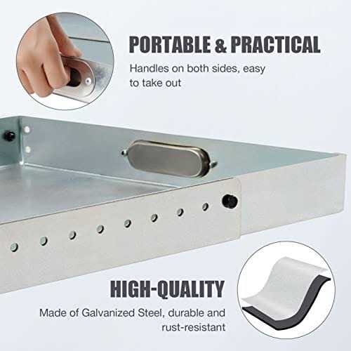 Adjustable Fireplace Tray for Ash Collection, Expandable Ash Pan for Up to 31 Fireplace Grates, Galvanized Steel Ash and Ember Holder Pan