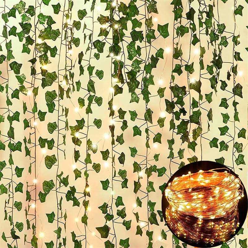 12 Pack Fake Vines For Room Decor With 100 Led String Light Artificial Ivy Garland Hanging Plants Faux Greenery Leaves Bedroom Aesthetic Decor