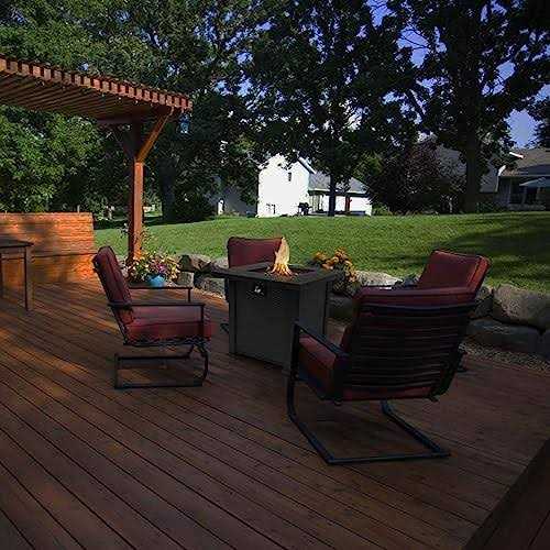 AJ Enjoy 28&” Propane Fire Pit Table 50,000 BTU Fire Table with Steel Lid