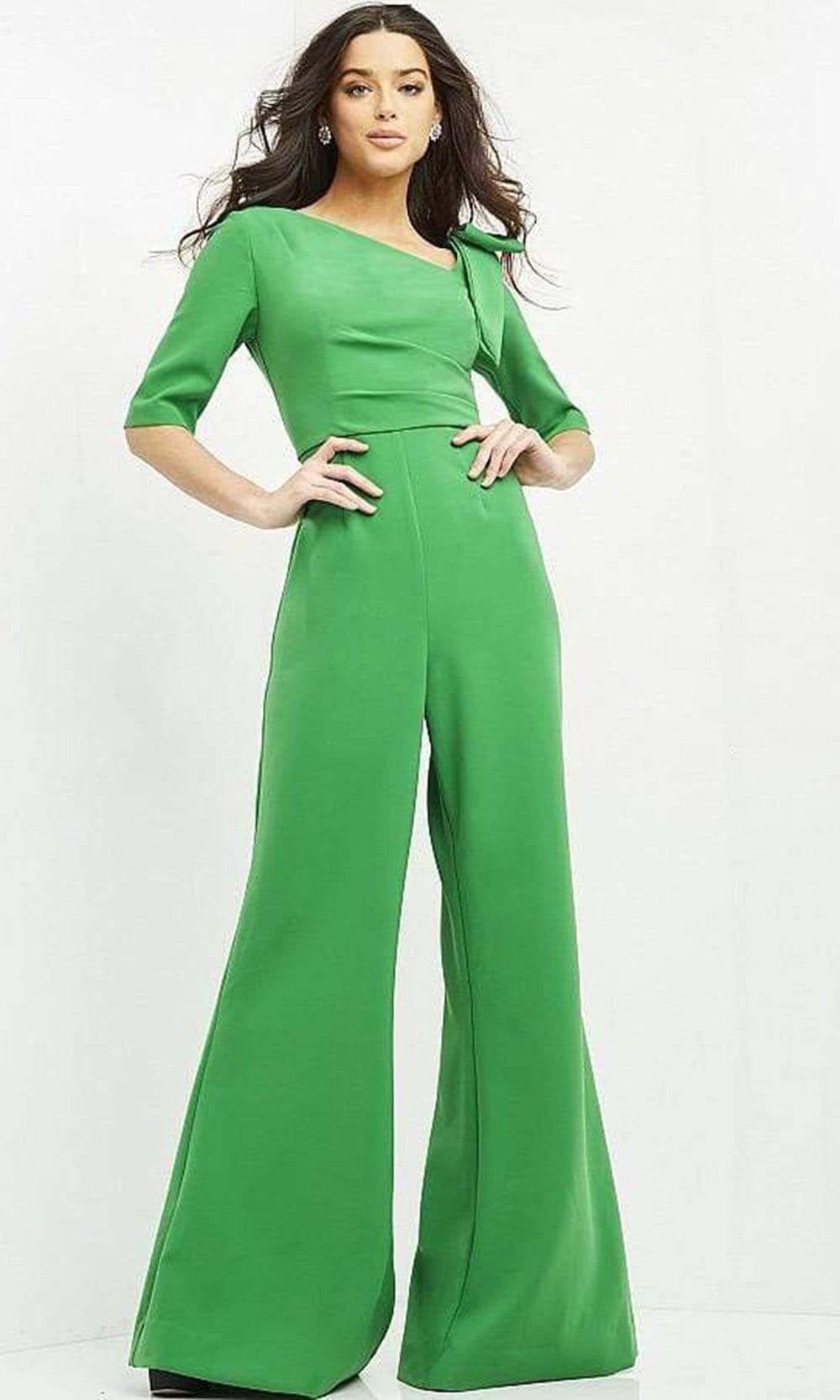 04284 Bow Shoulder Asymmetric Jumpsuit