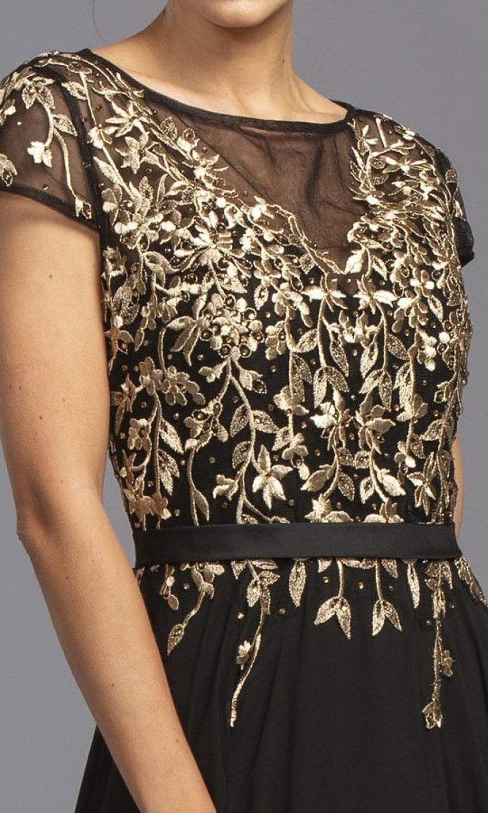 M2071 Modest Embroidered Chiffon Dress