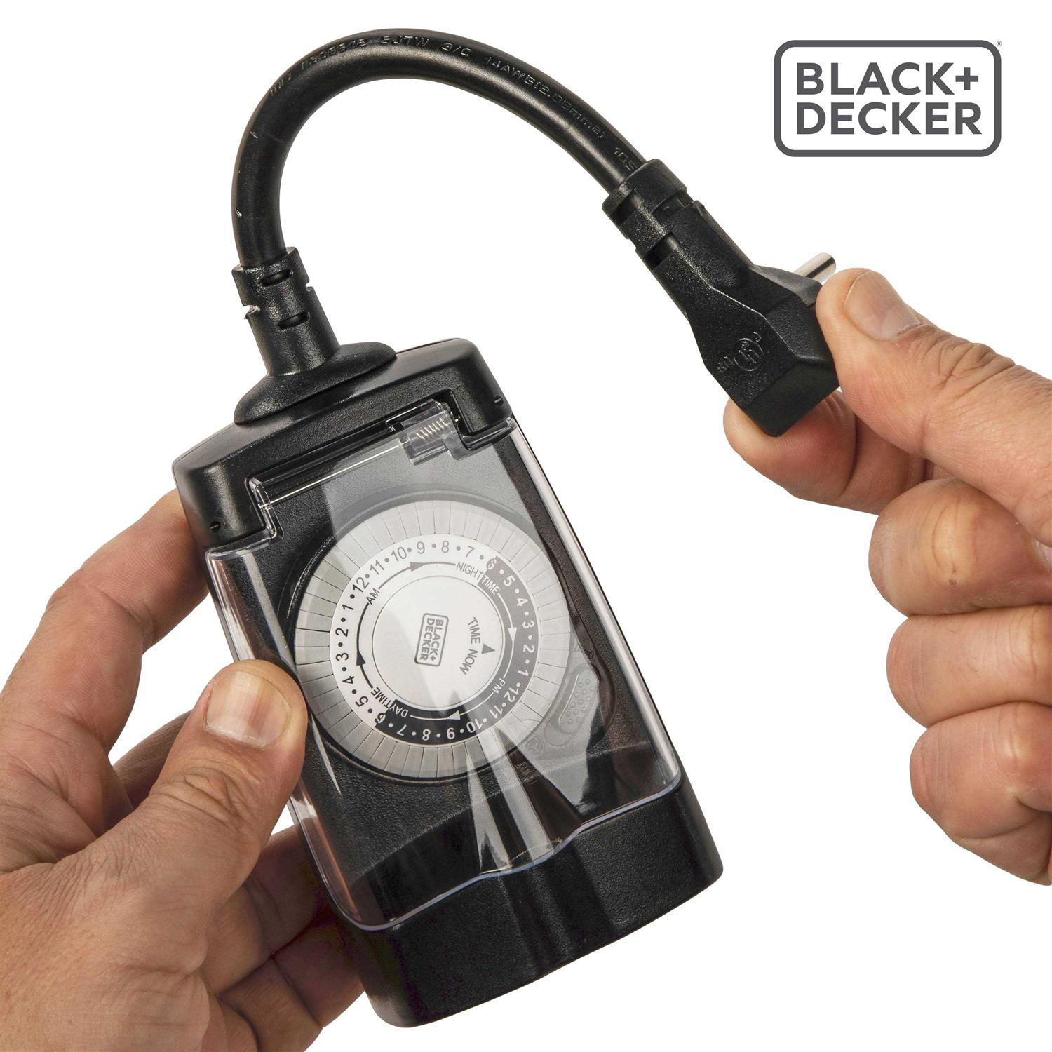 BLACK+DECKER Outdoor 2 Grounded Outlets Timer with Waterproof Outlet Timer for Lights BDXPA0030