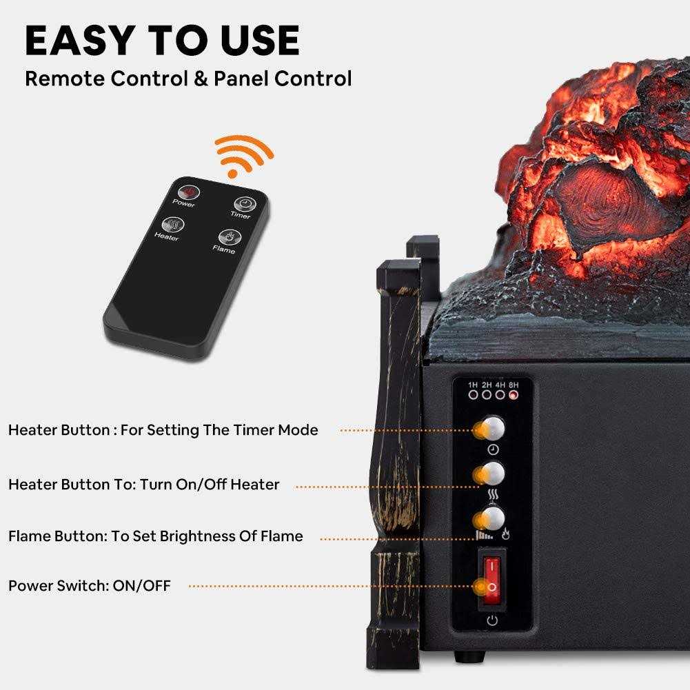 LIFEPLUS Electric Fireplace Log Set Heater with Realistic Flame Effect with Ember Bed Remote Control Overheating Protection for Indoor Use 8H Timer