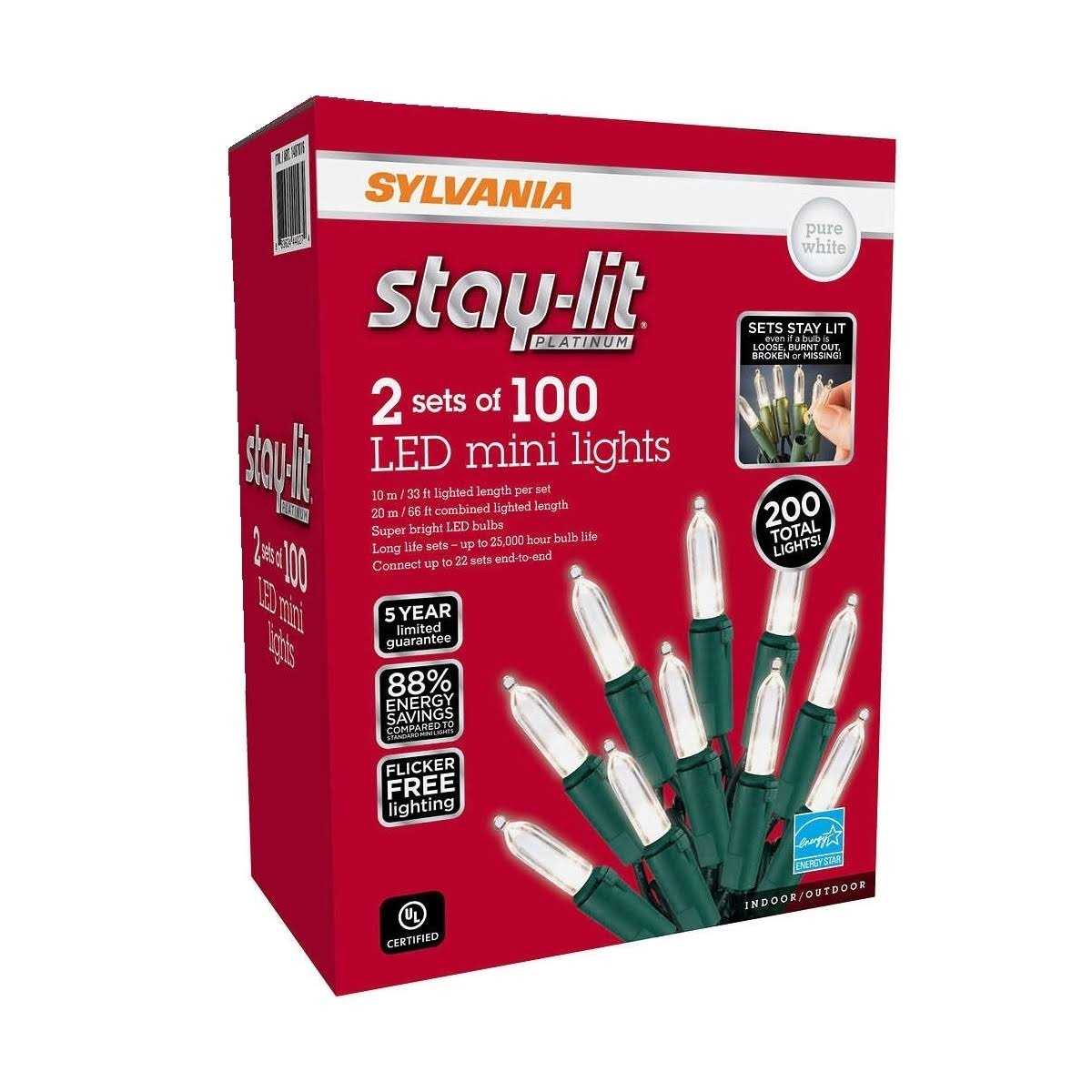 Sylvania Stay-lit LED Mini Lights 2 Sets of 100 Pure White