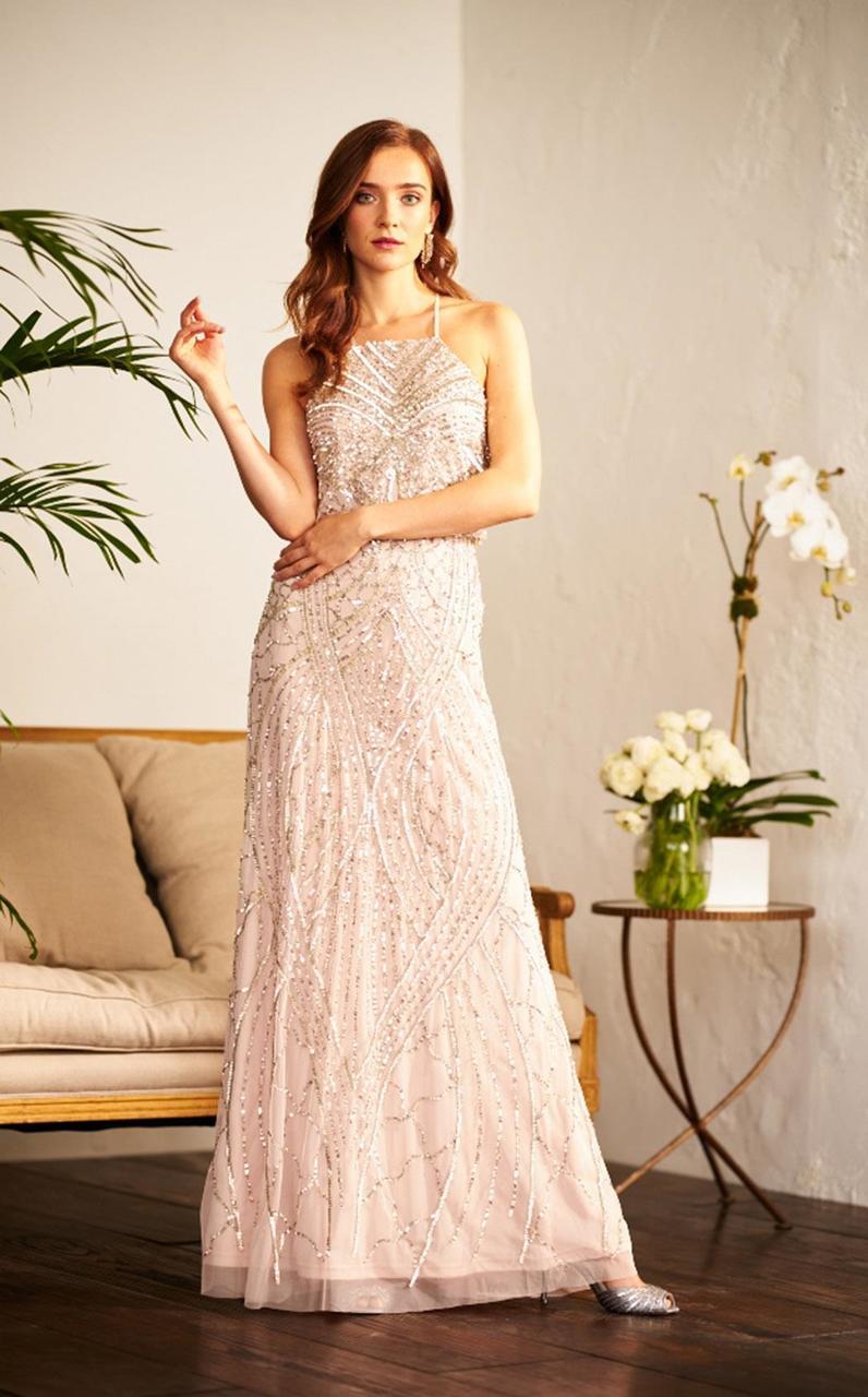 91907930 Bedazzled Halter Blouson Sheath Dress