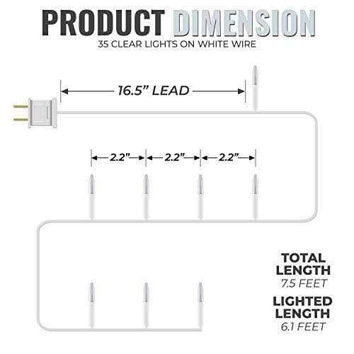 612 Vermont Clear 35 Count Christmas String Lights on White Wire Cord