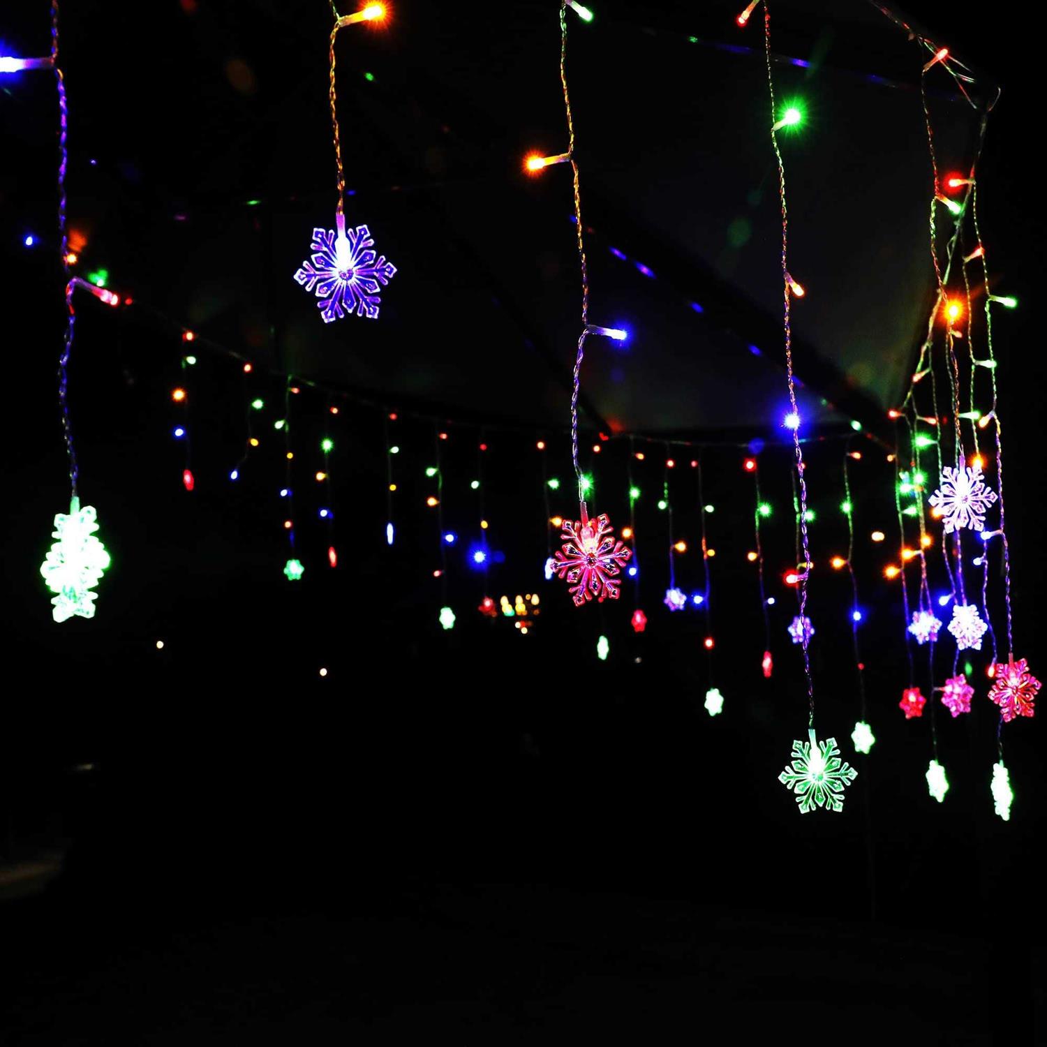 150 Led Icicle Lights with Snowflake 8 Twinkle Modes Curtain Lights,Hanging Fairy Lights for Outdoor Christmas Lights