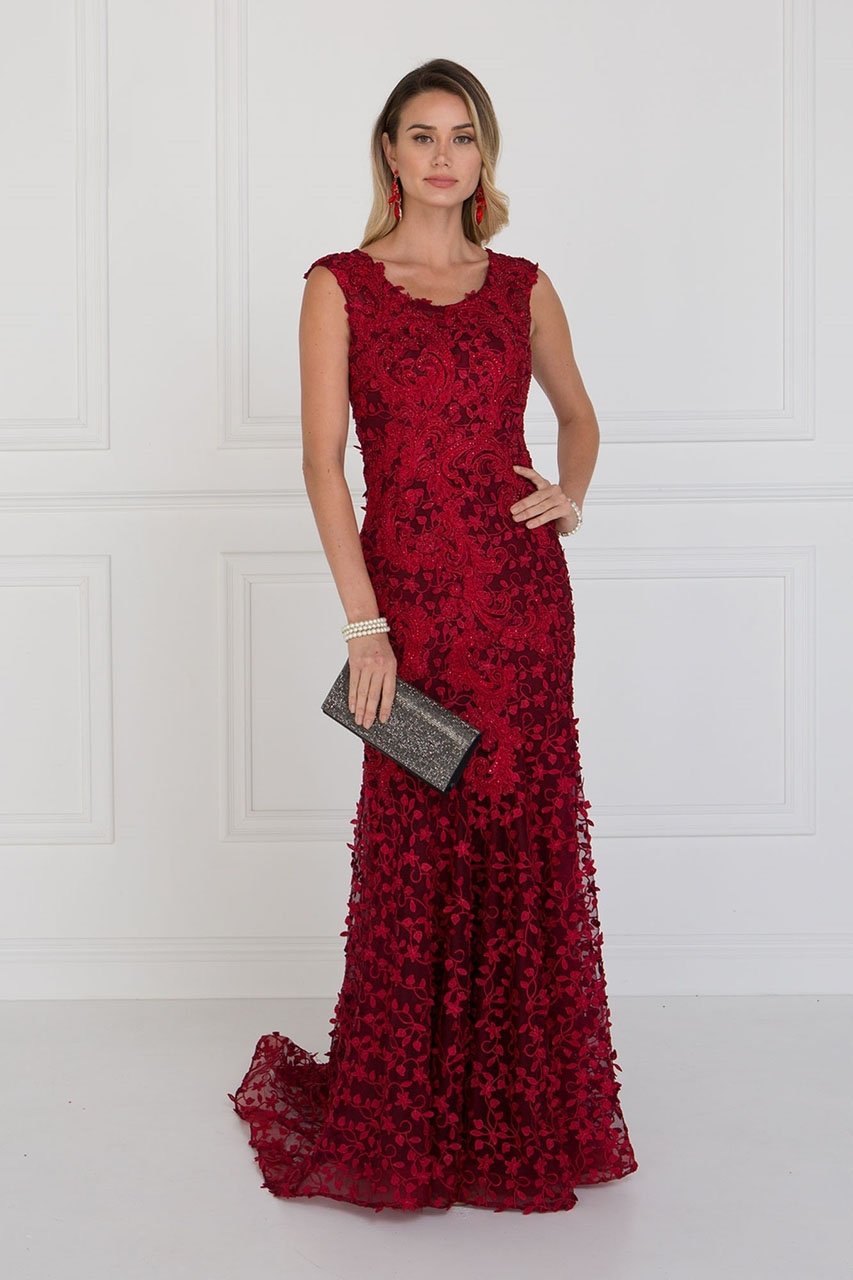 GL1529 Scoop Appliqued Evening Dress