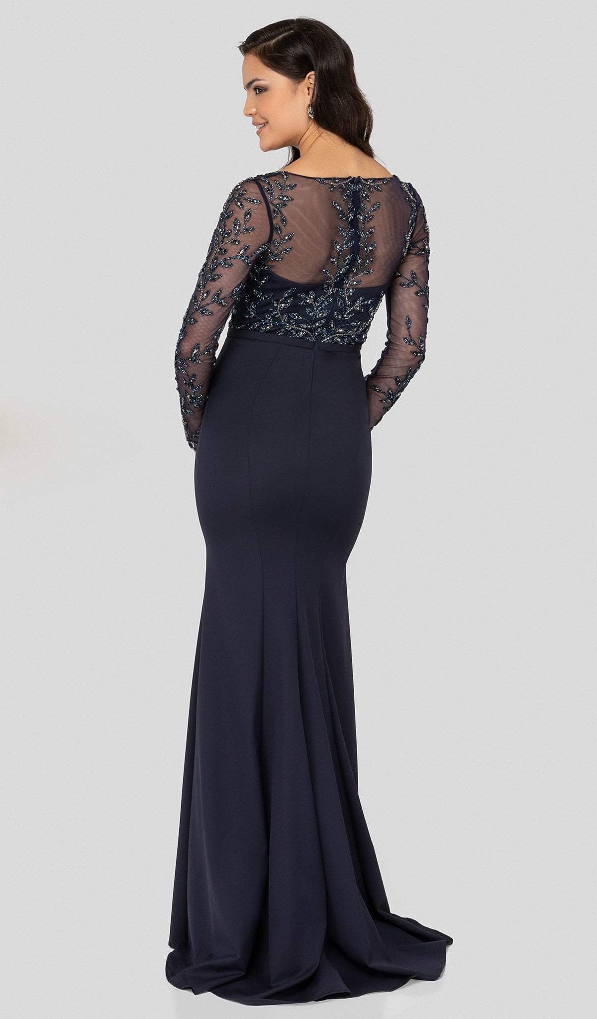 1912M9352 Trailing Foliage Illusion Trumpet Gown