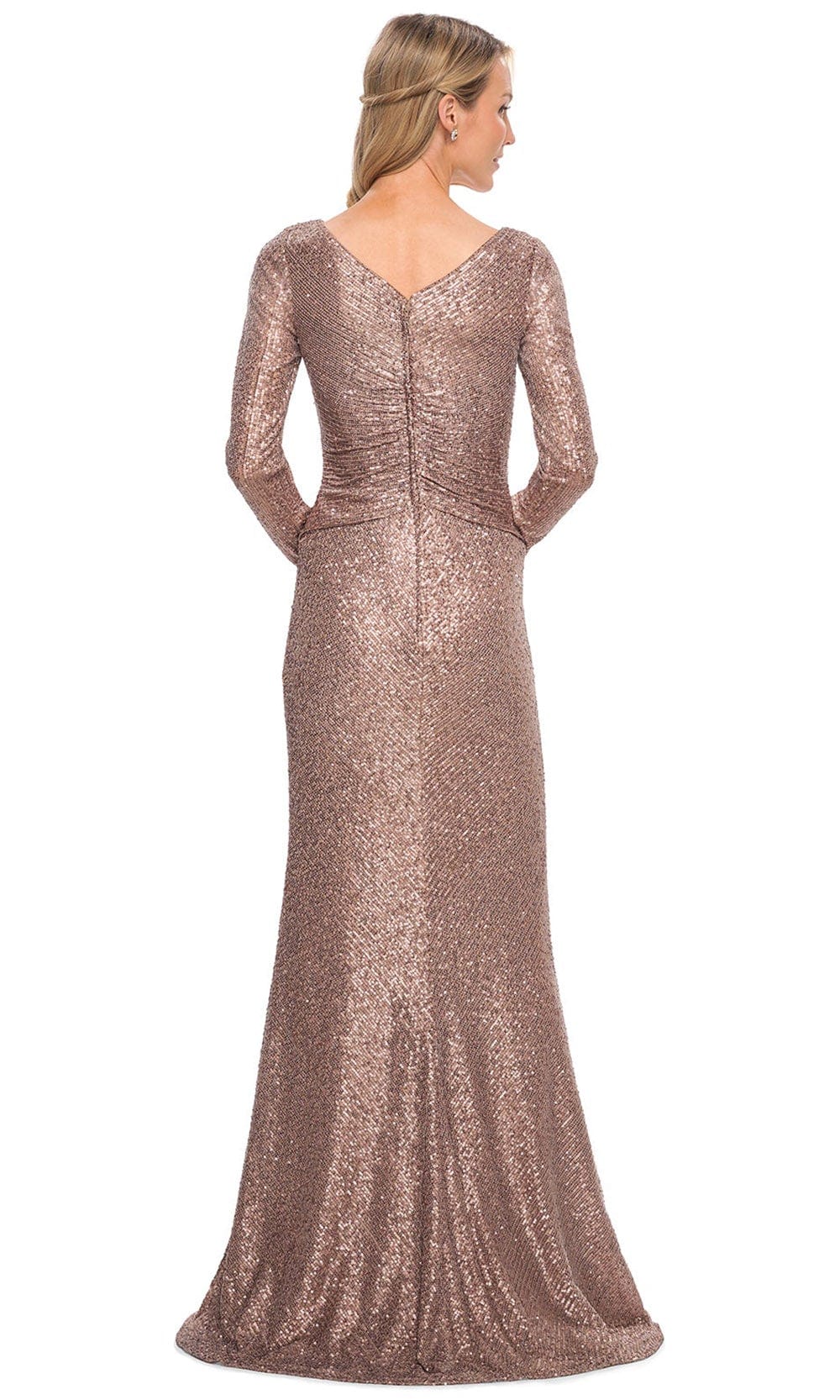 Sequined Long Sleeves V-Neck Gown