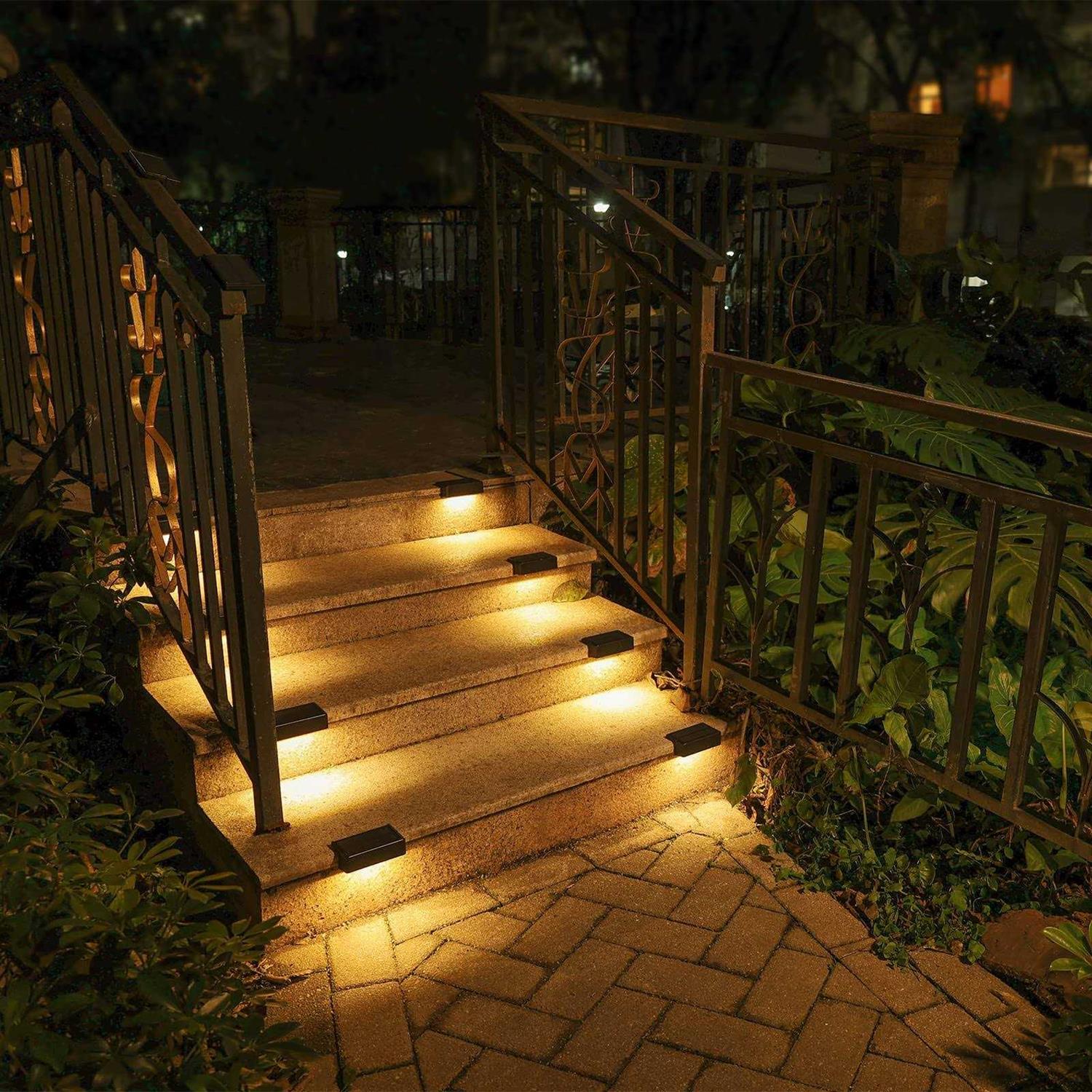 VOLISUN Solar Deck Lights ,7 Colors&Warm White outdoor 4-pack Waterproof Led color glow Solar Lights for Step,Fence,Railing,Wall,Stairs