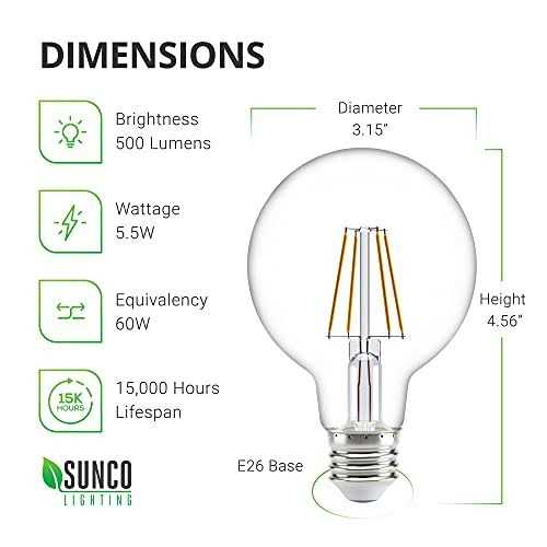 Sunco Lighting Sunco 10 Pack G25 Globe Light Bulbs LED Edison Vanity Light Bulbs for Bathroom