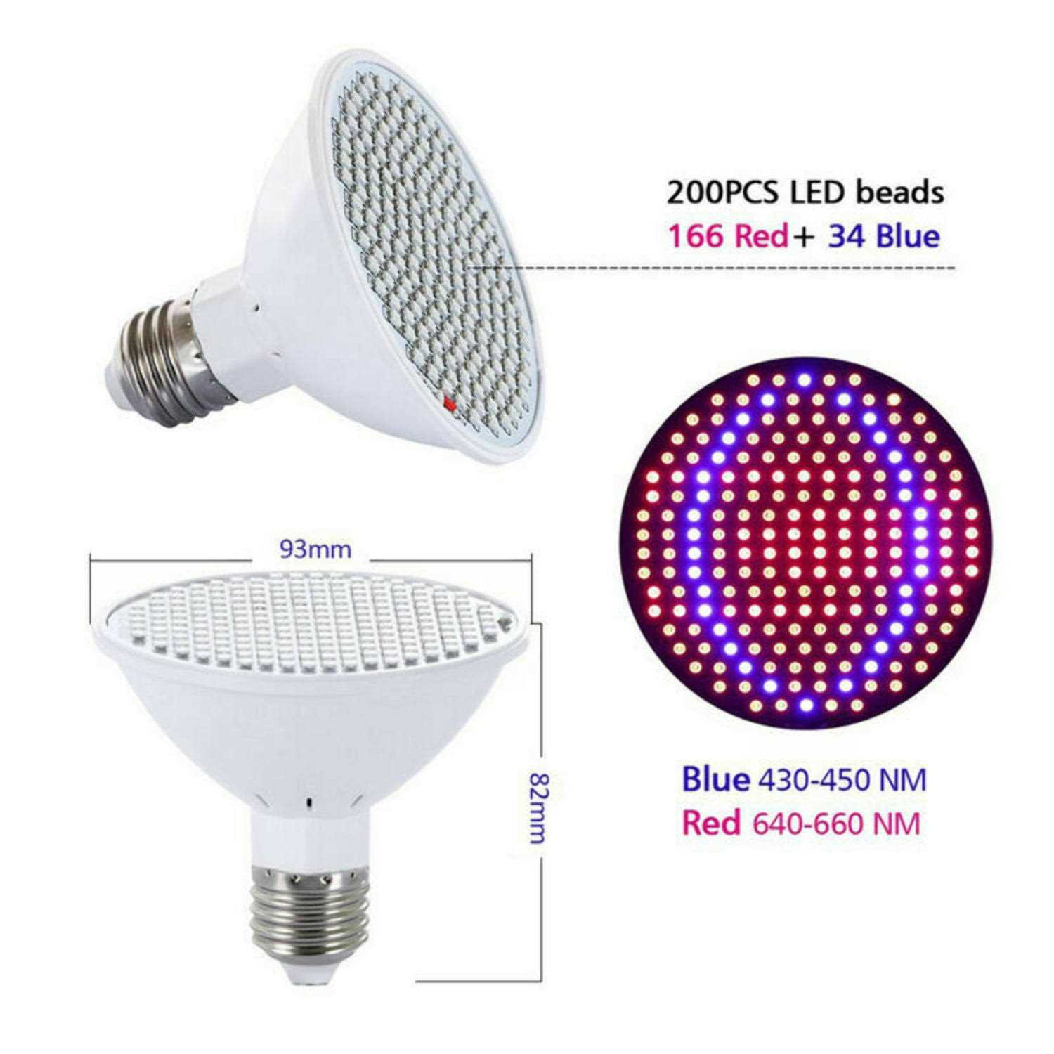 200 LED Grow Light UV IR Growing Lamp for Indoor Hydroponic Plant w/Desk Clip