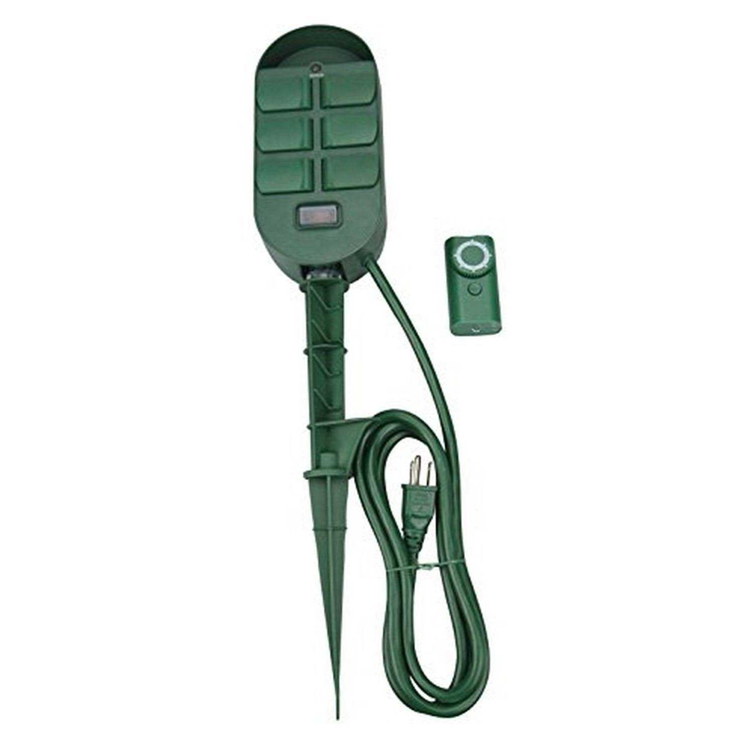 Woods 6 Outlet Power Stake with Timer & Remote Control