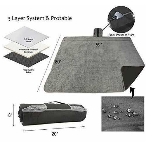 Tirrinia Waterproof Outdoor Blanket with Sherpa Lining Windproof Triple Layers Warm Comfy Foldable for Camping Stadium