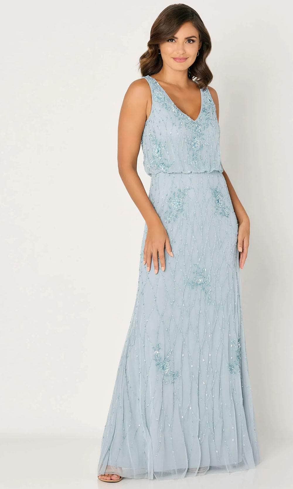 Flutter Sleeve Embroidered Evening Dress